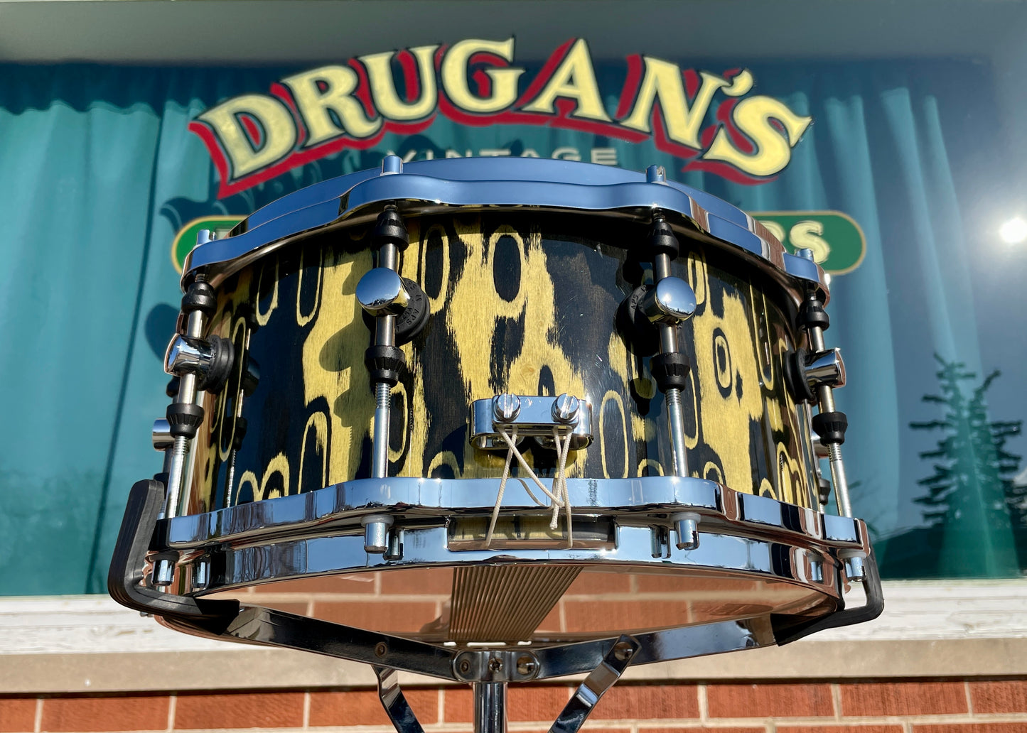 Sonor Designer Series 6.5x14 Snare Drum Yellow & Black Tribal Finish Hella Hoops 9-Ply Shell