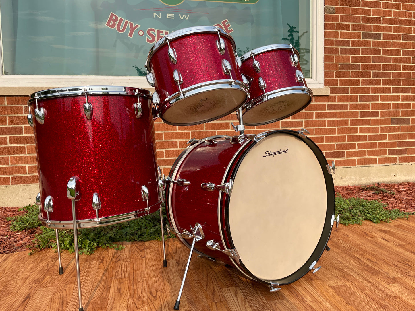 1963 Slingerland Modern Solo Outfit 2R Drum Set Red Glass Glitter Sparkle