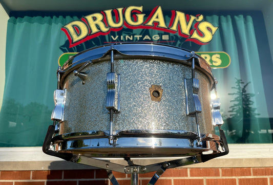 1964 Ludwig 6.5x14 Auditorium Snare Drum Silver Sparkle COB Hoops