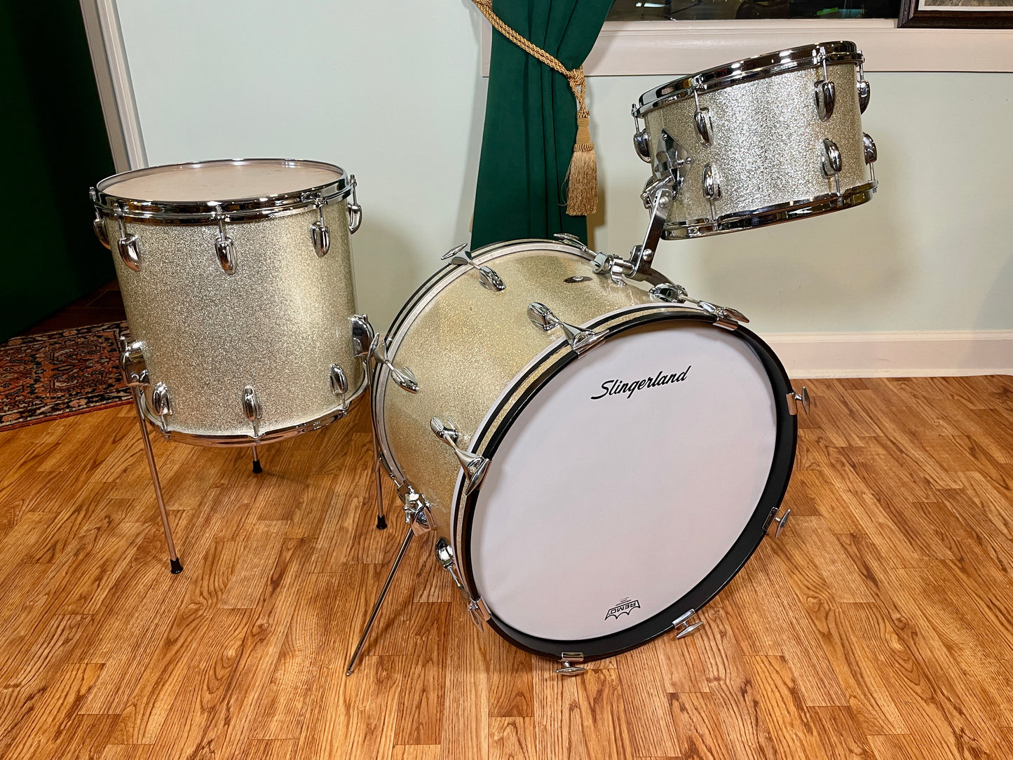 1965 Slingerland Modern Jazz No. 9N Drum Set Silver Sparkle 20-12-14