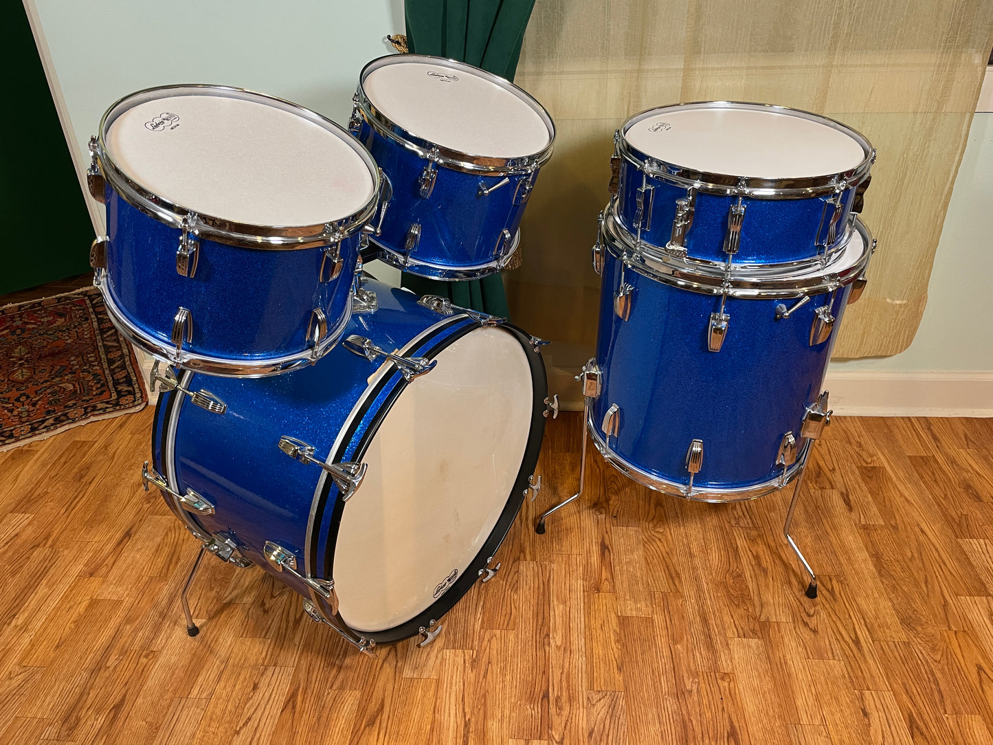 1964 Ludwig No. 983P 5pc Hollywood Outfit Drum Set Blue Sparkle 22/12/12/16/5x14 COB