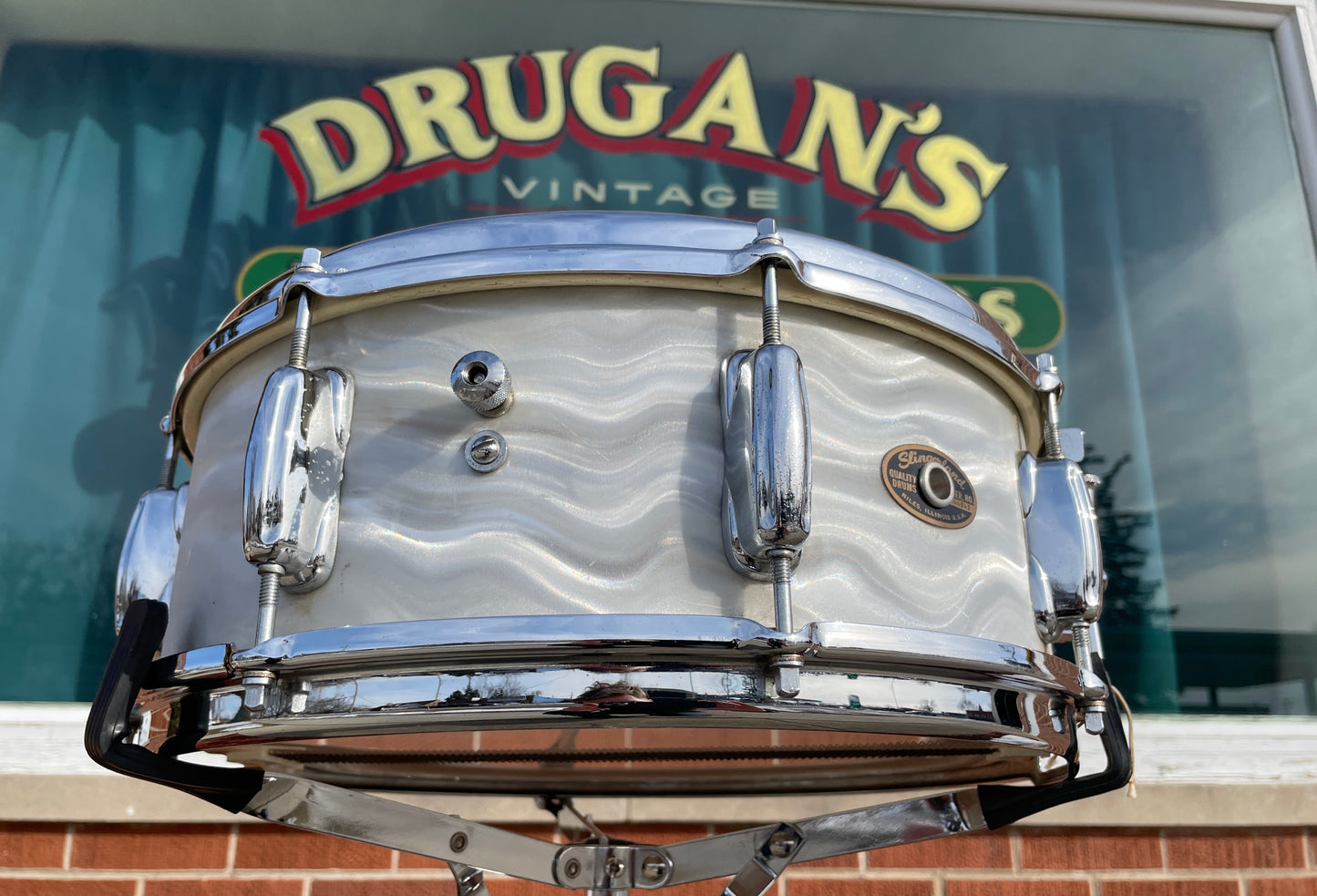 1964 Slingerland No. 146 Hollywood Ace 5x14 Snare Drum White Satin Flame Pearl