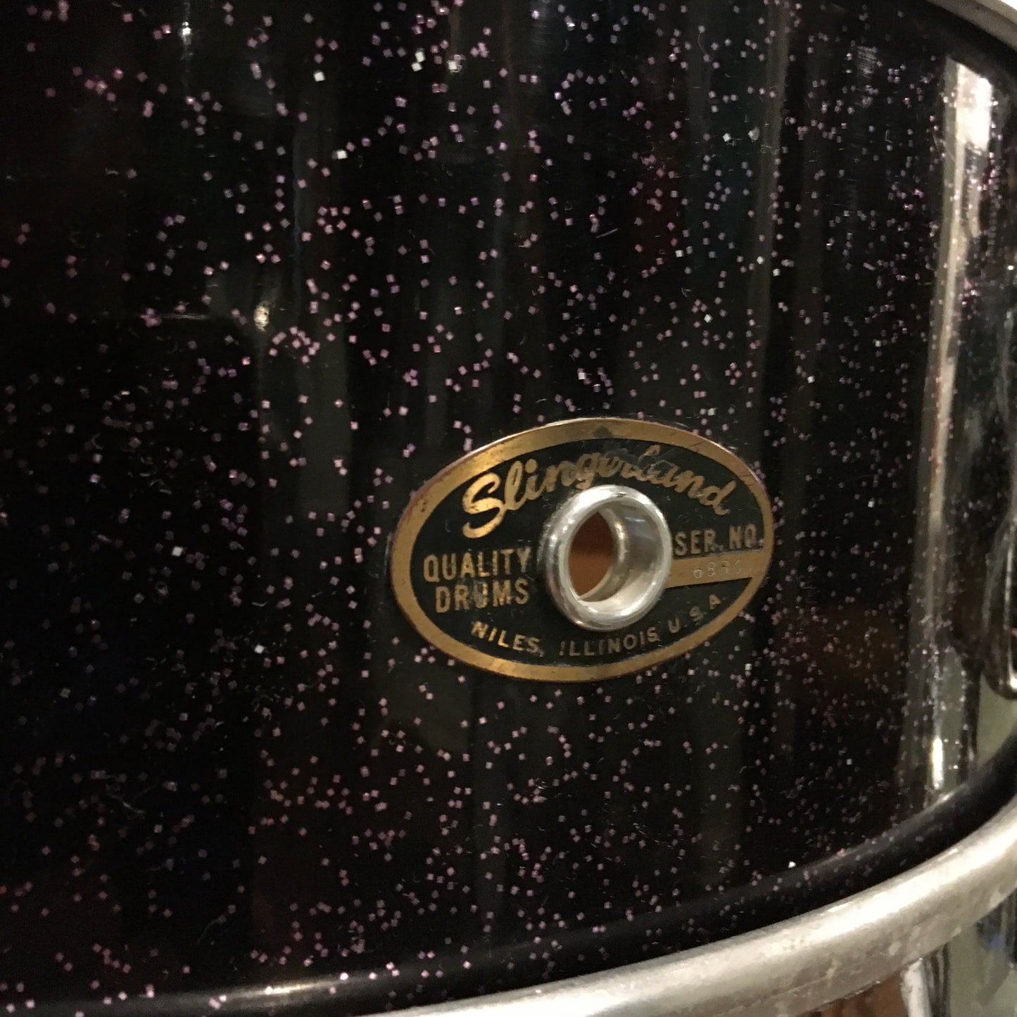 1966 Slingerland 5.5x14 Deluxe Student Model Snare Drum Black Sparkle