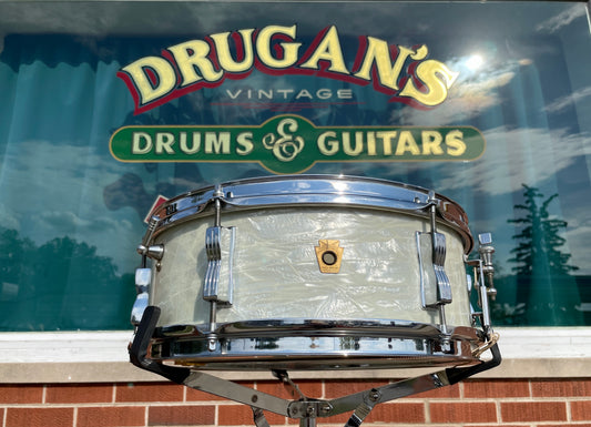 Early 1960s Ludwig Pre-Serial # 5x14 Pioneer Snare Drum White Marine Pearl WMP