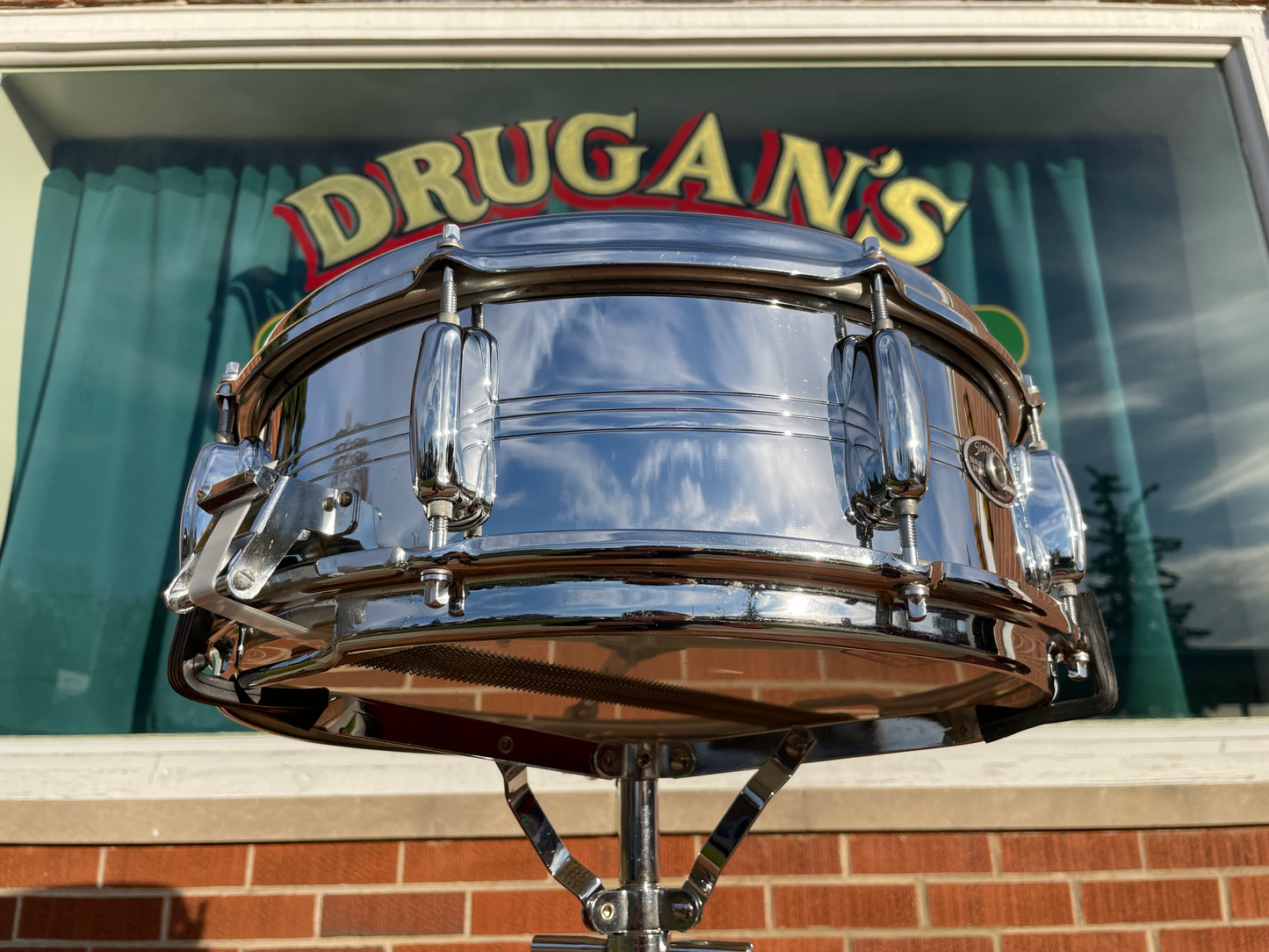 1970s Slingerland No. 130 Gene Krupa 5x14 Sound King Chrome Over Brass Snare Drum w/ Zoomatic Strainer