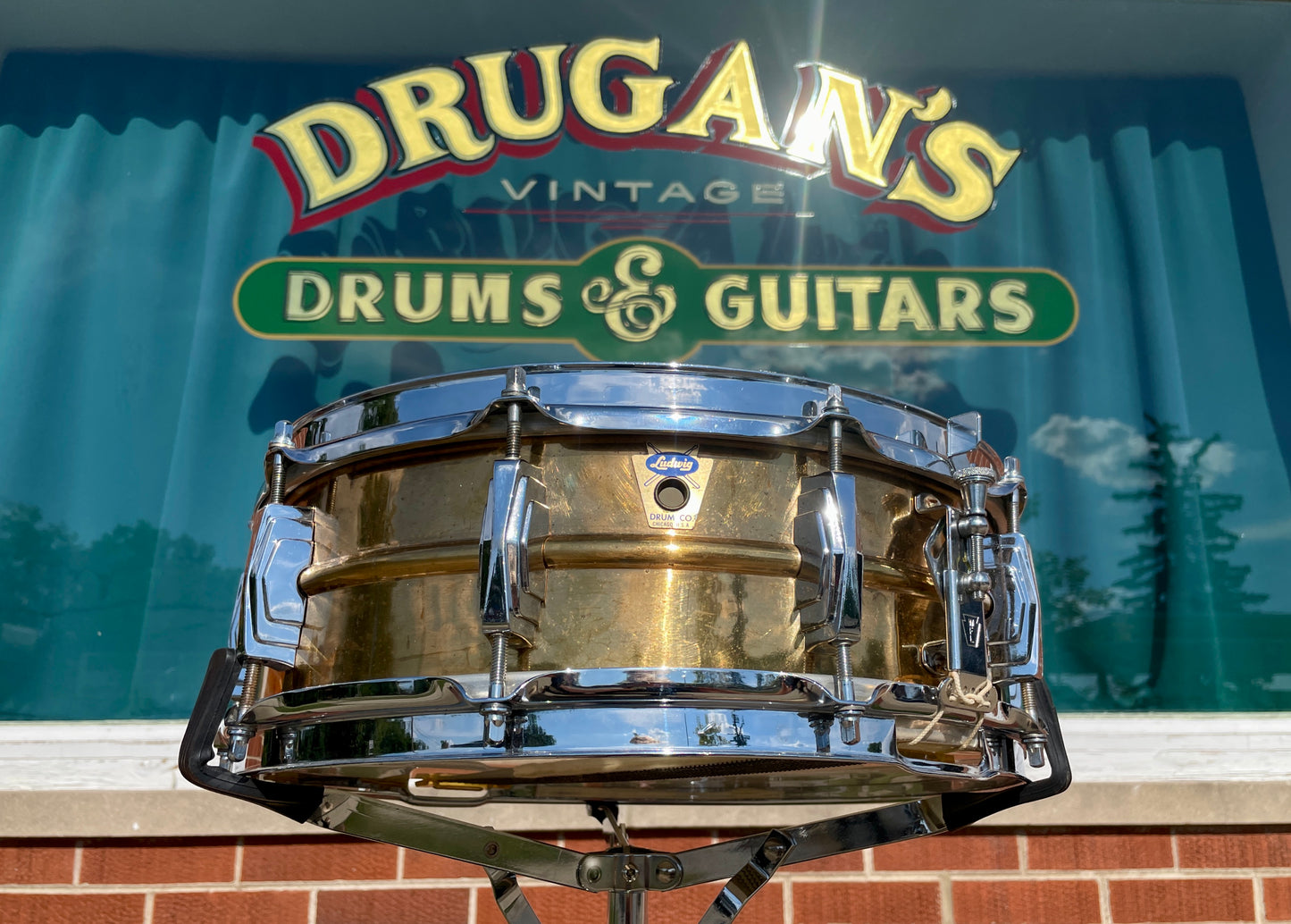 1958-60 Ludwig Trans Badge Super 401 5x14 Lacquered Brass Supraphonic Snare Drum