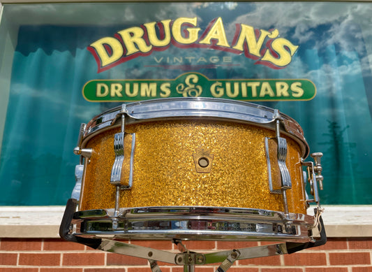 Early 1960s Ludwig 5x14 Pioneer Snare Drum Gold Sparkle Pre-Serial COB