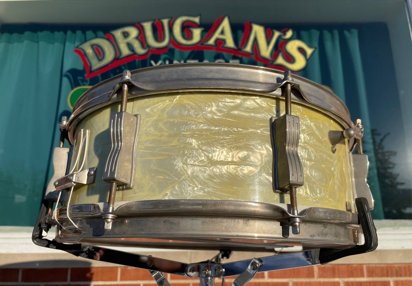 Vintage Ludwig 5x14 Pre-Serial Jazz Festival Snare Drum White Marine Pearl