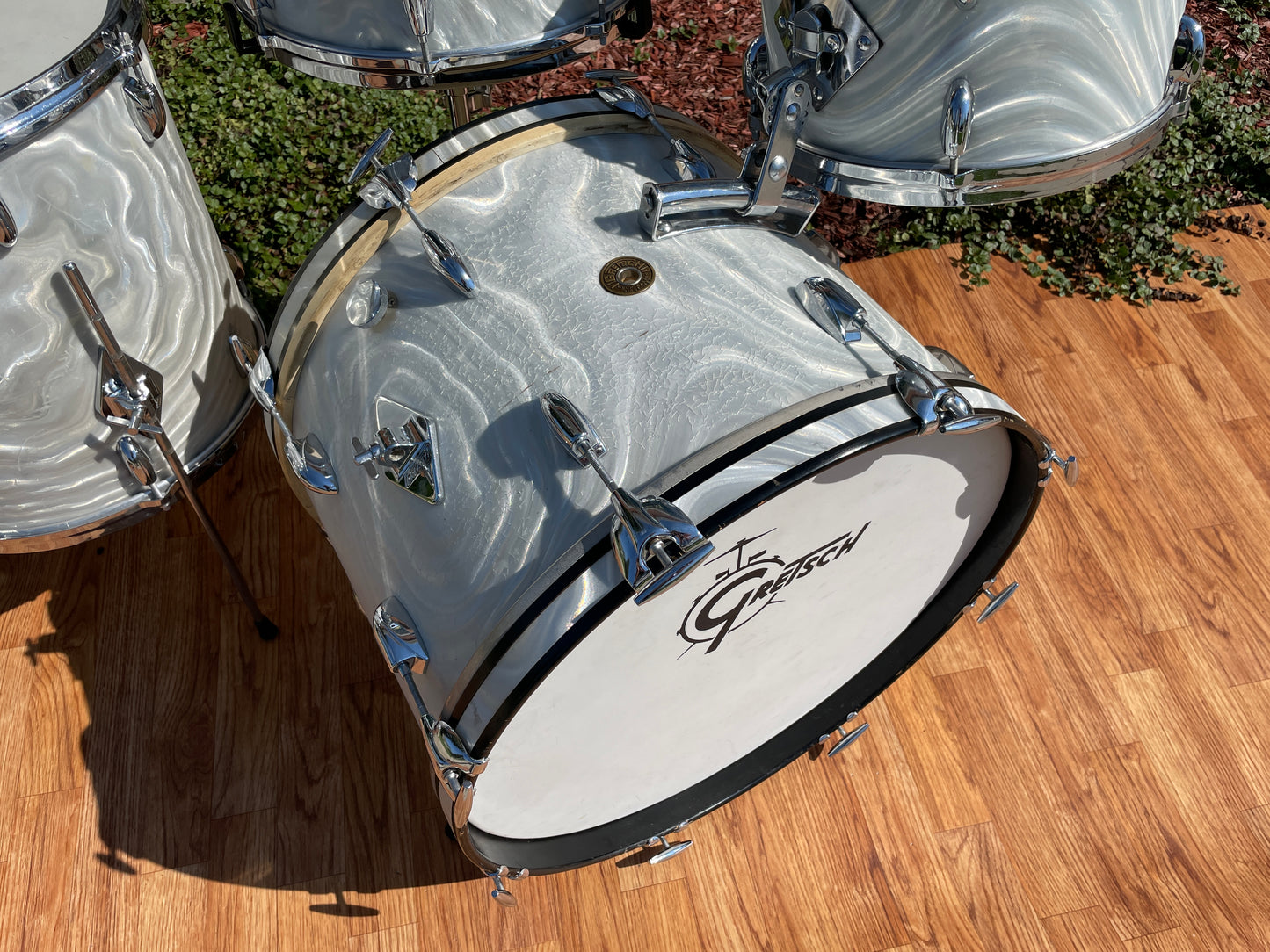 1960s Gretsch Progressive Jazz Drum Set Silver (White) Satin Flame