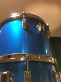 1970s Ludwig Silver Badge Quadra Plus 3 Ply Drum Set Blue Silk 22/13/14/15/16/18