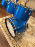 1970s Ludwig Silver Badge Quadra Plus 3 Ply Drum Set Blue Silk 22/13/14/15/16/18