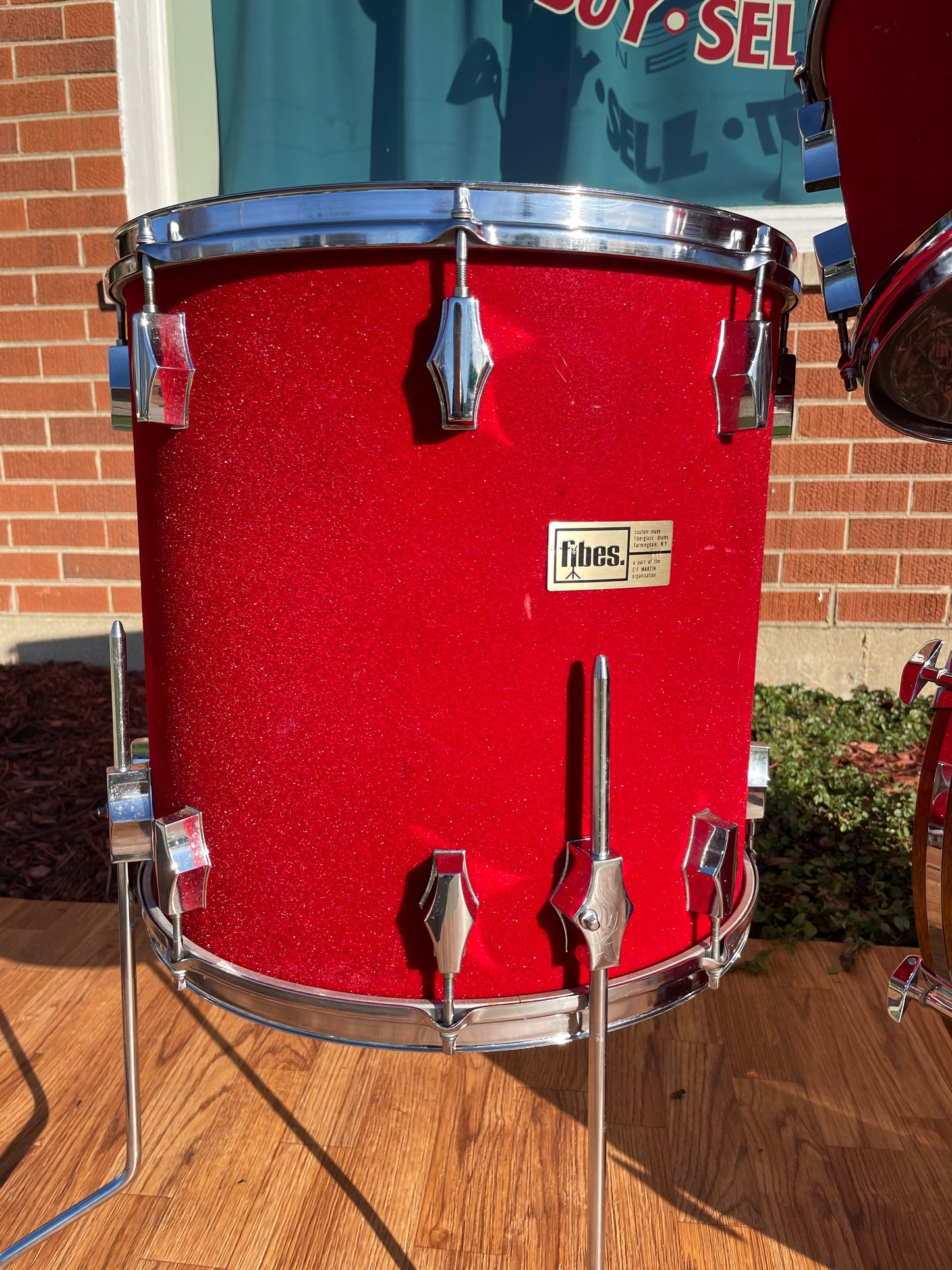 1970s Fibes Fiberglass Drum Set FiVel Red Plush 22/12/13/16