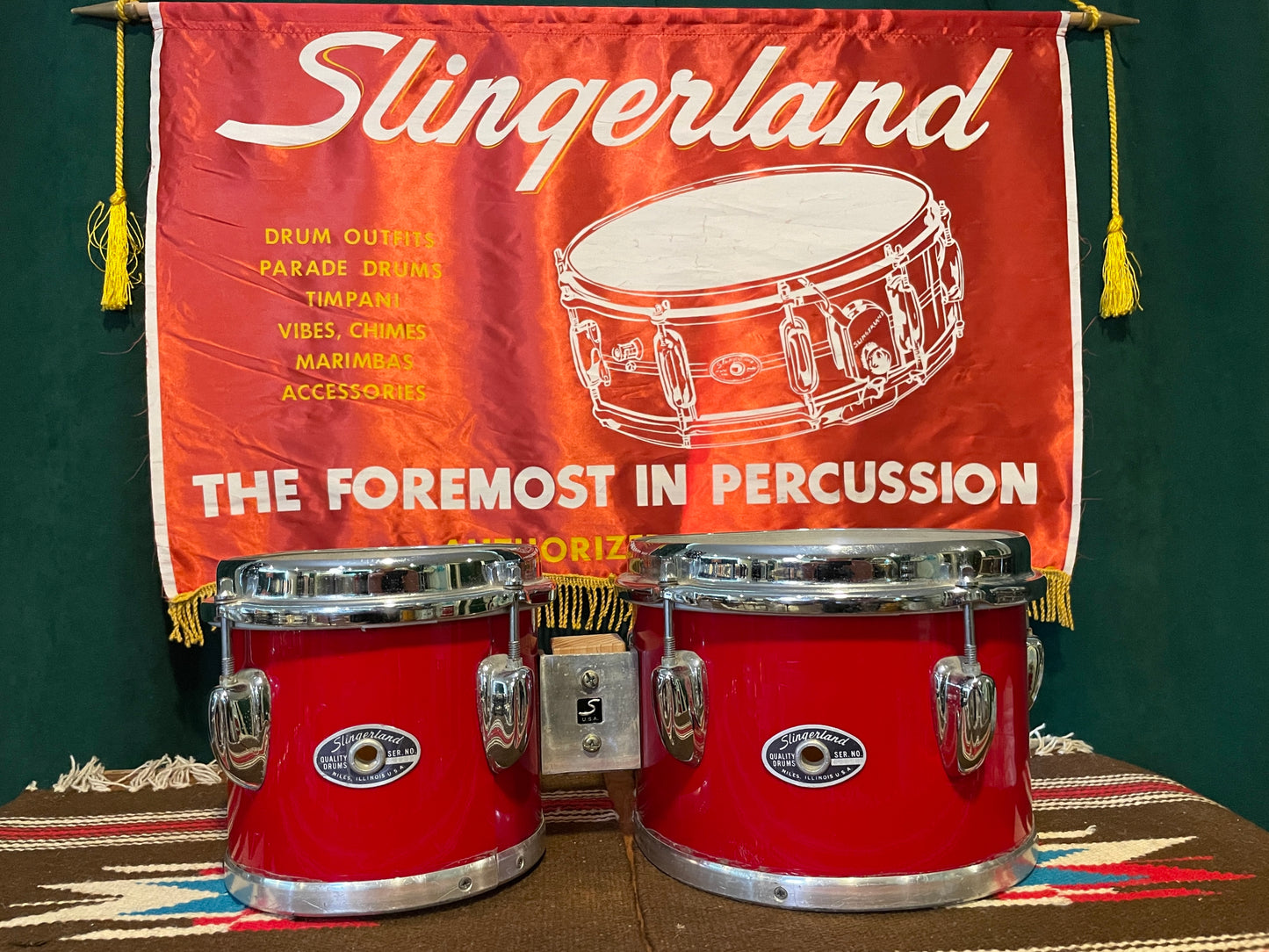 1970s Slingerland 8" & 10" Bongos / Concert Toms Red Gloss Pearl