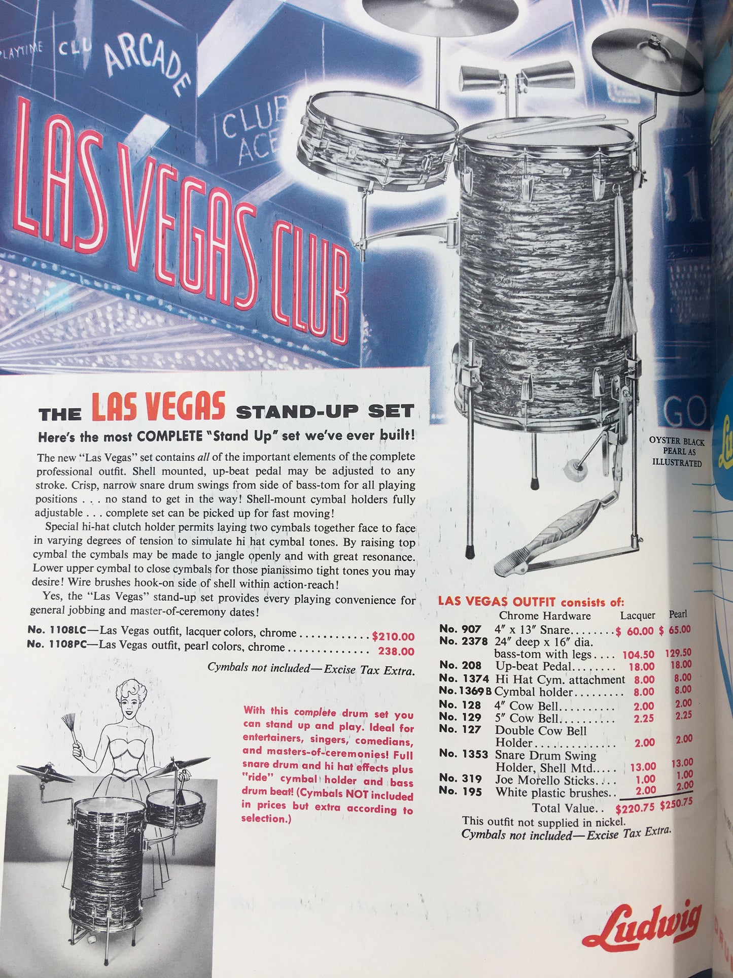 1961 Ludwig "Las Vegas Stand Up" 24x16 Champagne Sparkle Cocktail Drum
