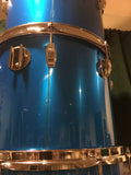 1970s Ludwig Silver Badge Quadra Plus 3 Ply Drum Set Blue Silk 22/13/14/15/16/18