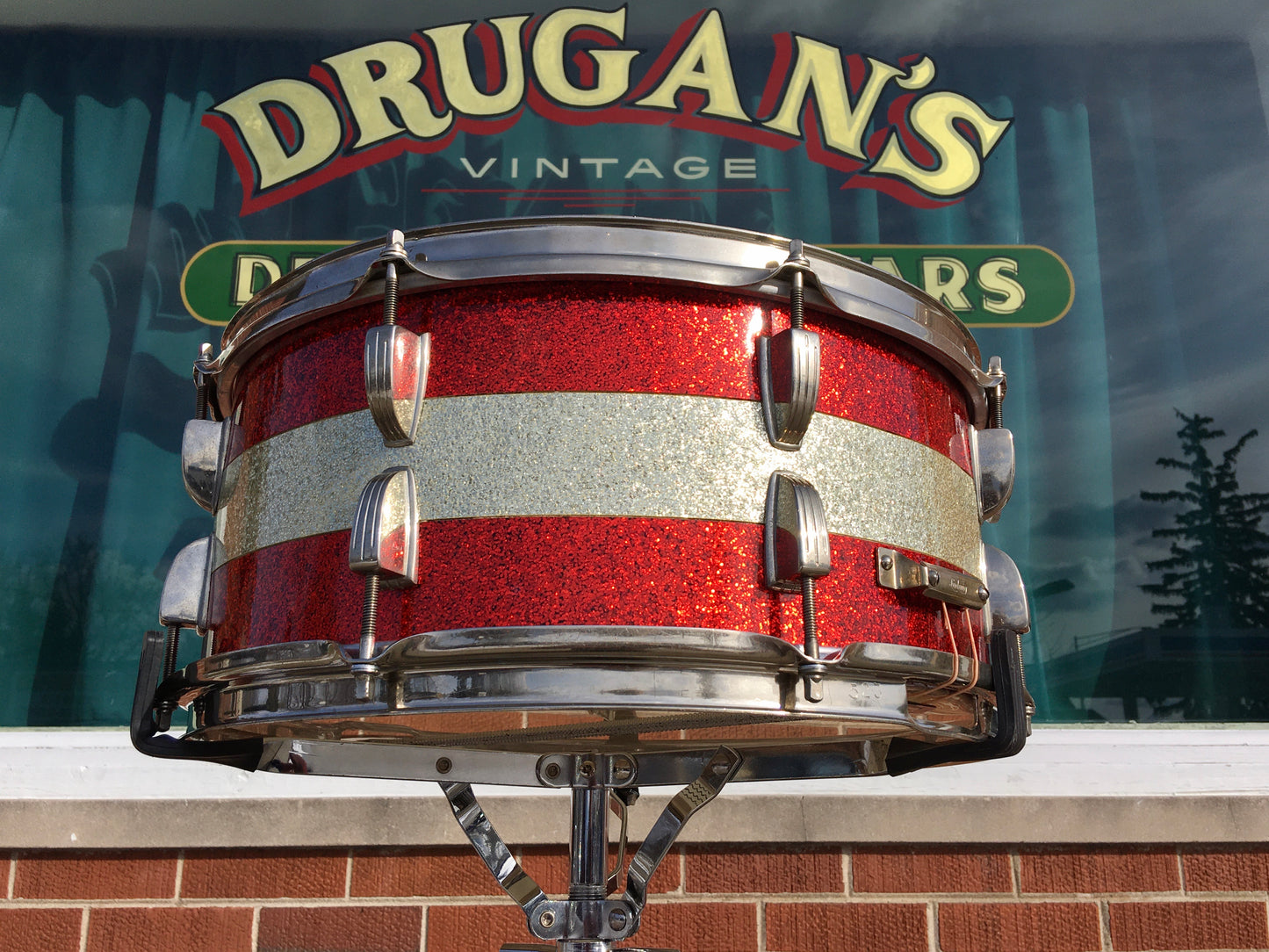 1961 Ludwig Pre-Serial # 6.5x15 School Festival Snare Drum Red Sparkle w/ Silver Sparkle Banding