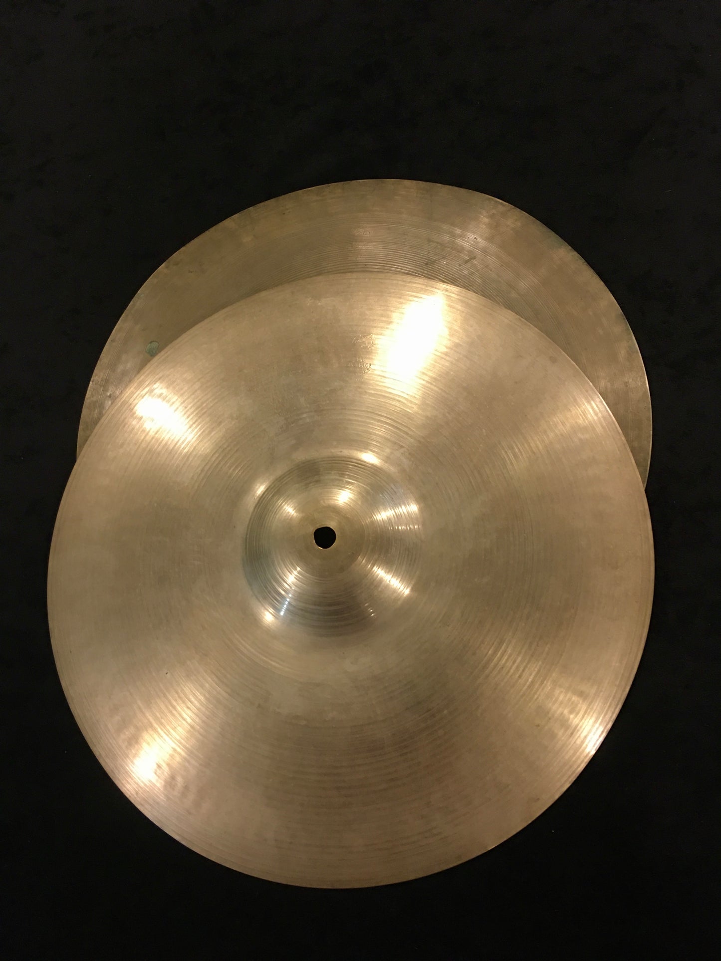 14" (13.75") Zildjian A 1940s Pre-Trans (2nd) Stamp Hi-Hat Cymbals 602g/596g #667 *Sound File*