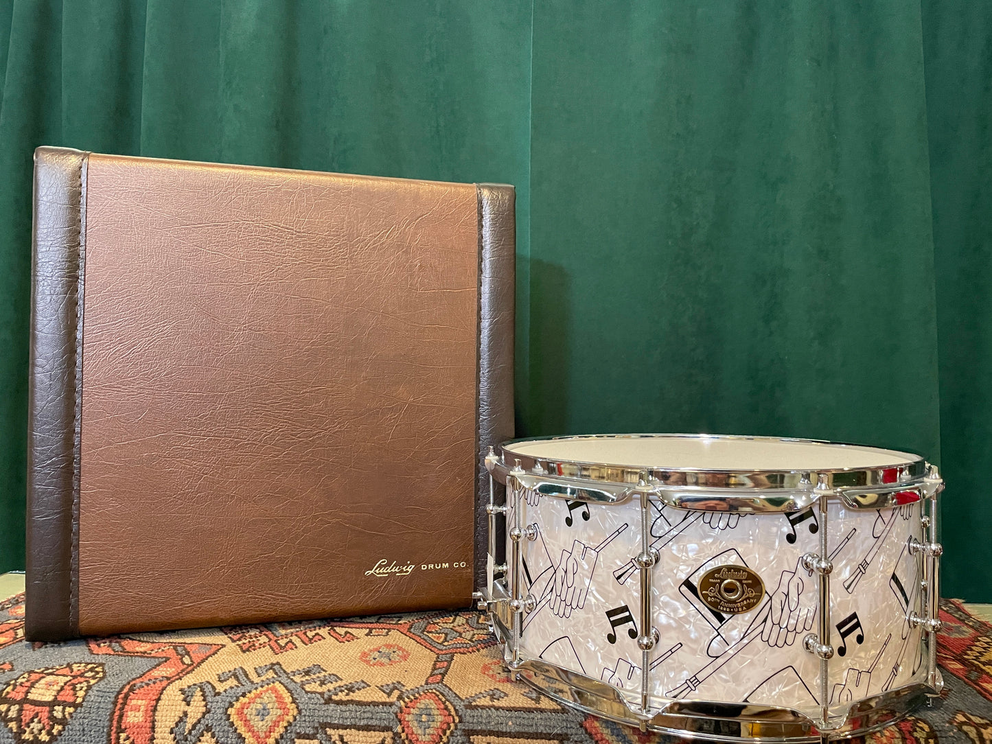 N.O.S. 1999 Ludwig 6.5x14 90th Anniversary Top Hat and Cane Snare Drum w/ Original Case