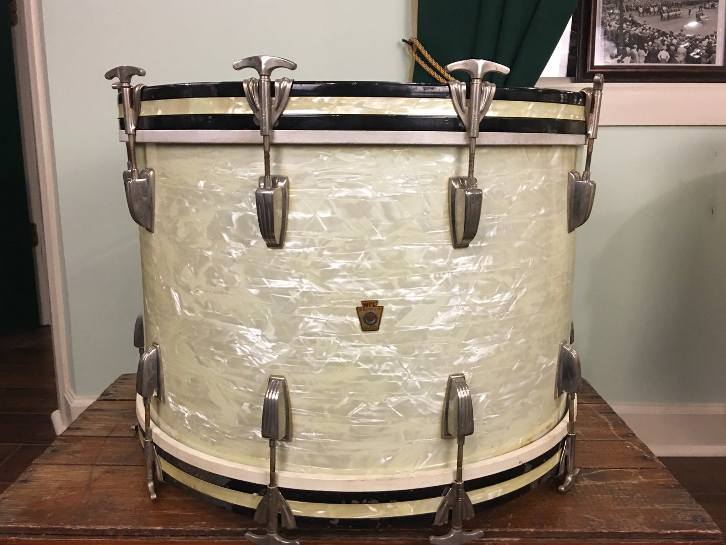 1948-52 WFL Ludwig 14x22 Virgin Bass Drum White Marine Pearl