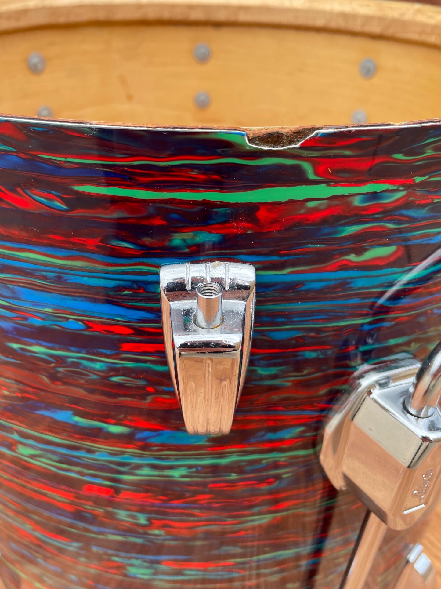 1970s Ludwig 16x16 Floor Tom Drum Psychedelic Red