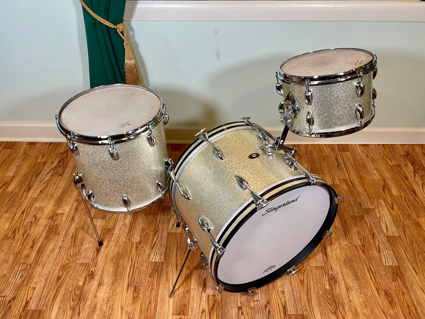 1965 Slingerland Modern Jazz No. 9N Drum Set Silver Sparkle 20-12-14