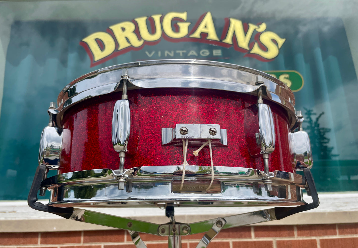 1960s Rogers 5x14 Holiday Snare Drum Sparkling Red Pearl Cleveland Red Sparkle