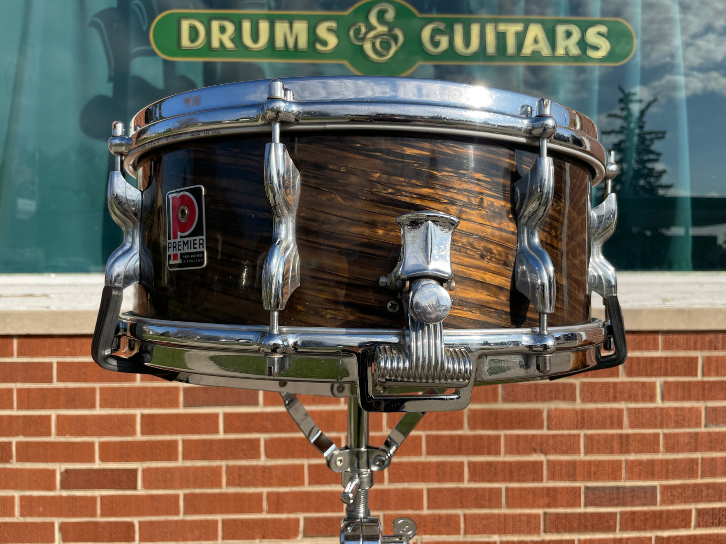 1960s Premier Royal Ace 5.5x14 Snare Drum Mahogany Duroplastic Root Beer Swirl Ringo Rootbeer