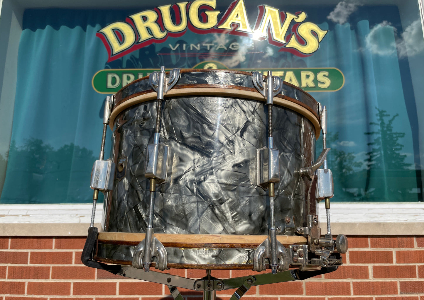 1937 Leedy 8x14 Pre-War Broadway Swingster Parallel Solid Shell Snare Drum Black Dimond Pearl