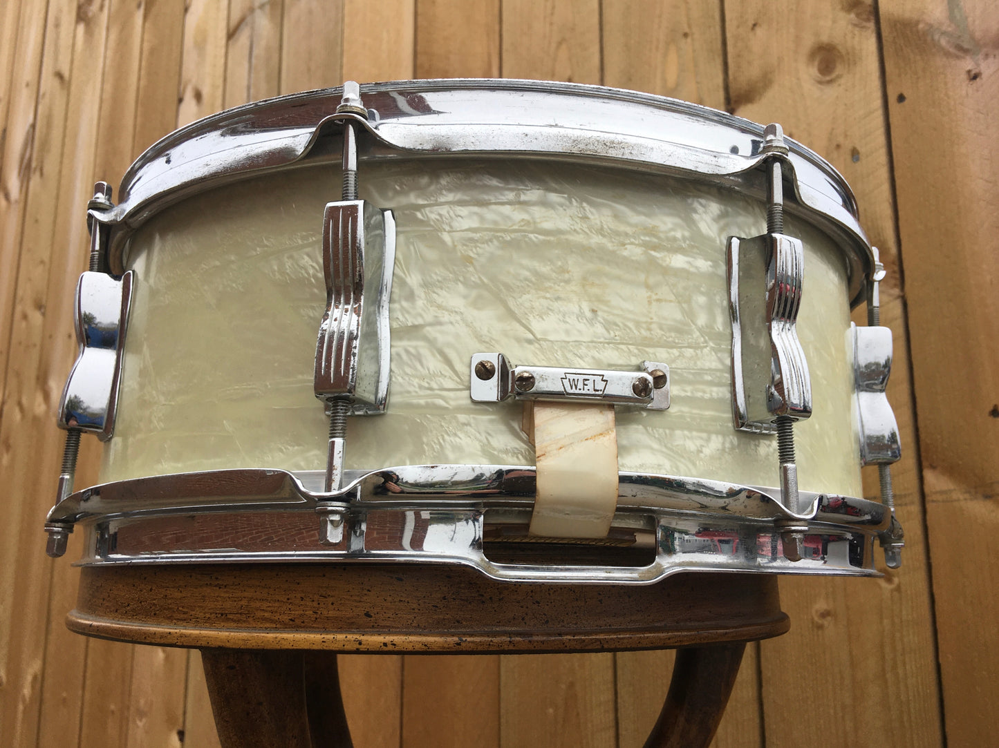 1957 WFL Ludwig 5.5x14 Buddy Rich Super Classic Snare Drum White Marine Pearl