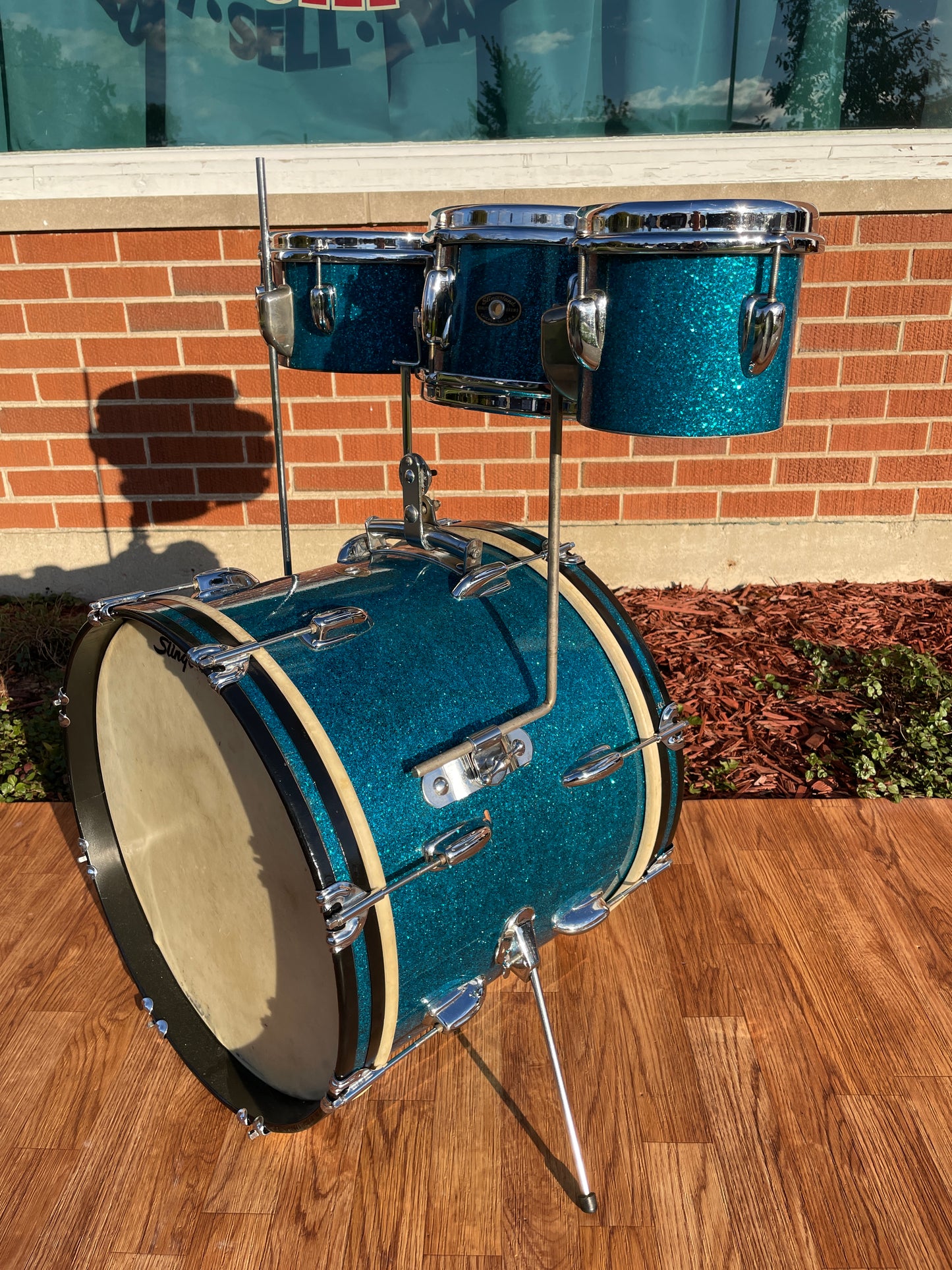 1958 Slingerland Radio King Little Pro Outfit No. 4N Drum Set Aqua Blue Sparkle