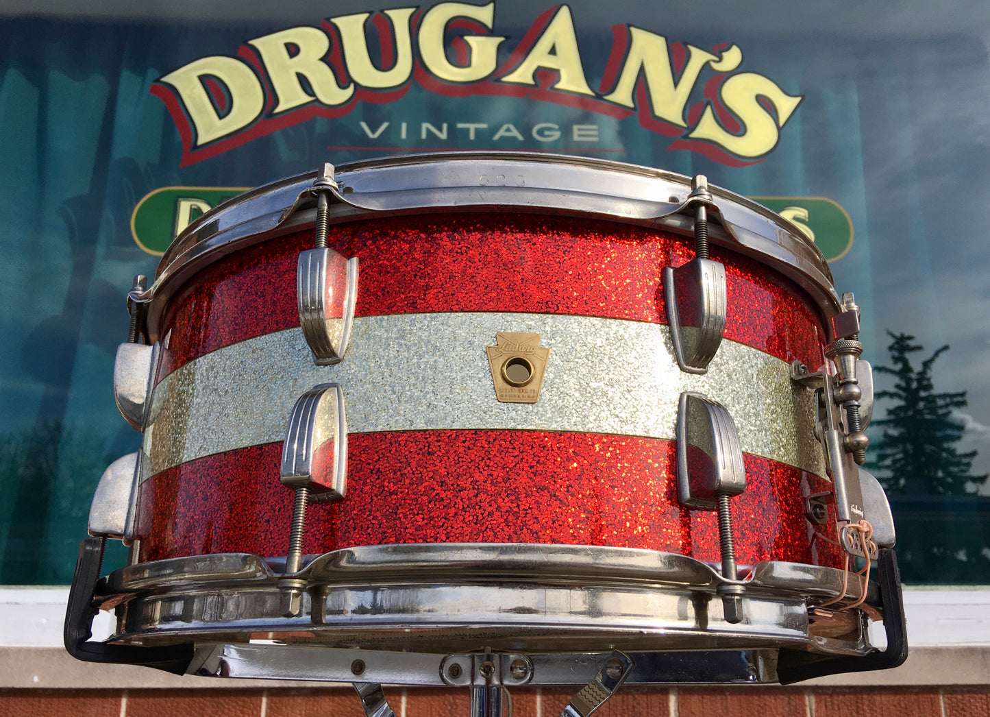 1961 Ludwig Pre-Serial # 6.5x15 School Festival Snare Drum Red Sparkle w/ Silver Sparkle Banding