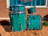 1960s Sonor Multi-Brilliant Teardrop Drum Set Turquoise Satin Flame Blue/Green 20/12/16/5x14 *Video Demo*