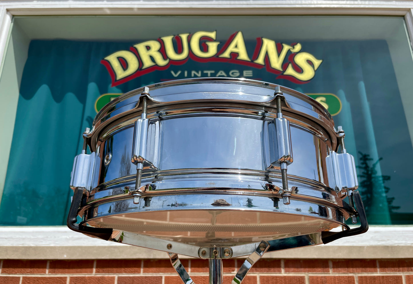 1960s Rogers 5x14 Powertone Snare Drum Chrome Over Brass Dayton