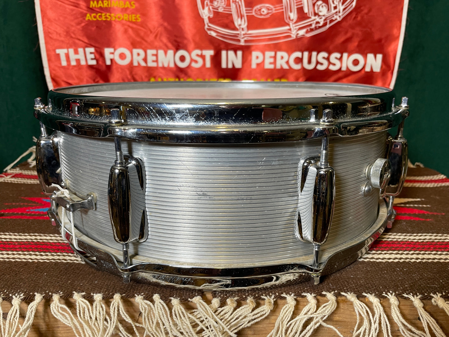 1960s Slingerland No. 140 5x14 Ribbed Aluminum Snare Drum