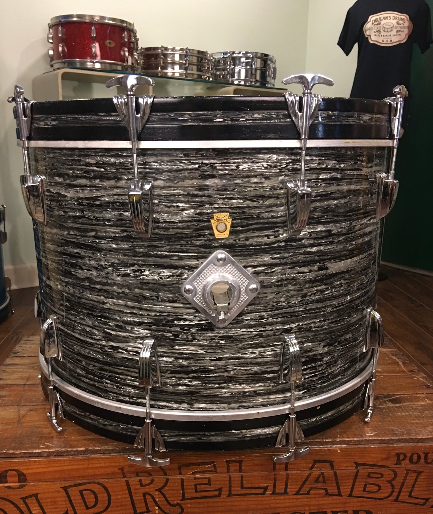 1967 Ludwig 14x22 Oyster Black Pearl Hollywood Bass Drum