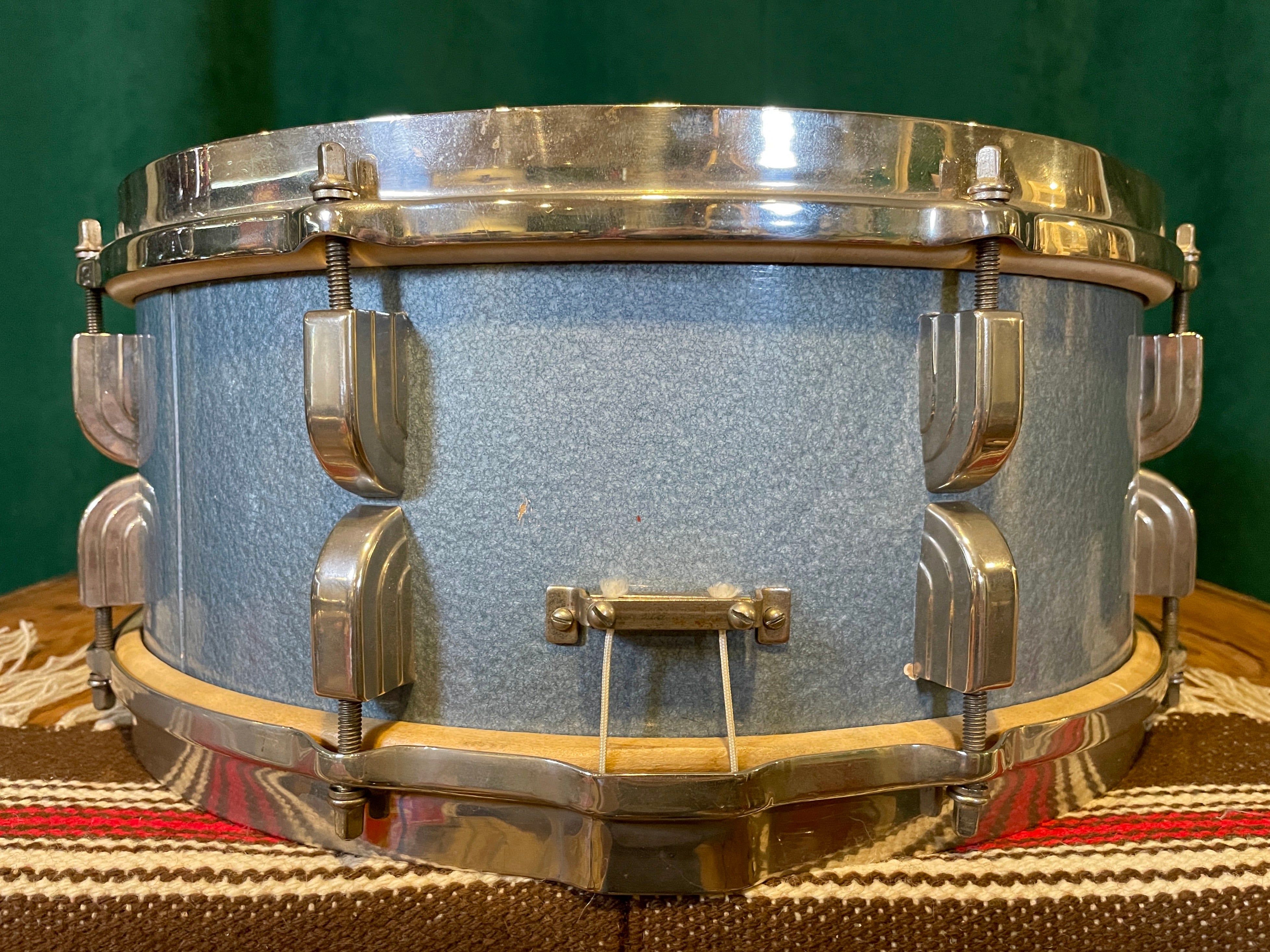 1948 Leedy 5.5x14 No. 380 Maple Snare Drum Antique Blue Lacquer