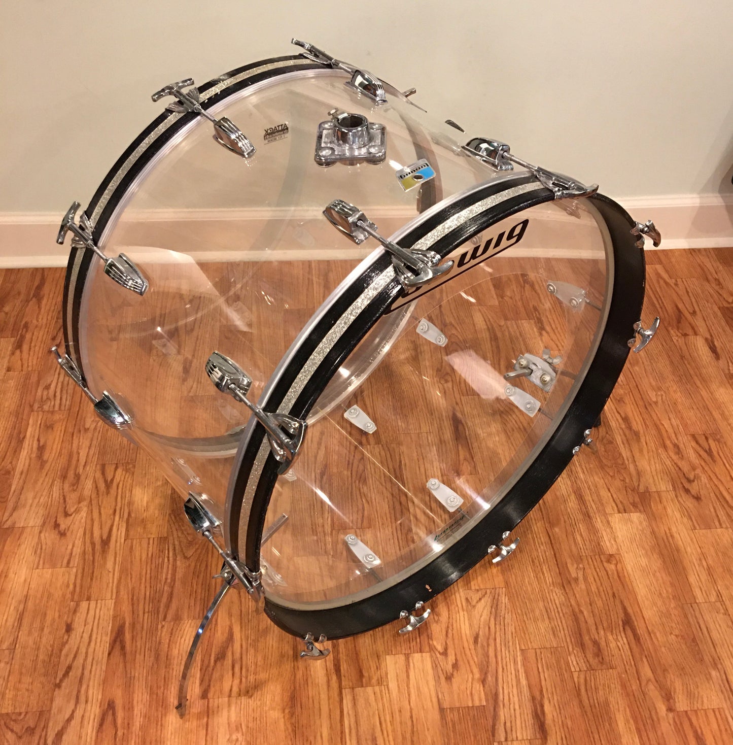 1970s Ludwig 14x24 Clear Vistalite Bass Drum, Great Condition!