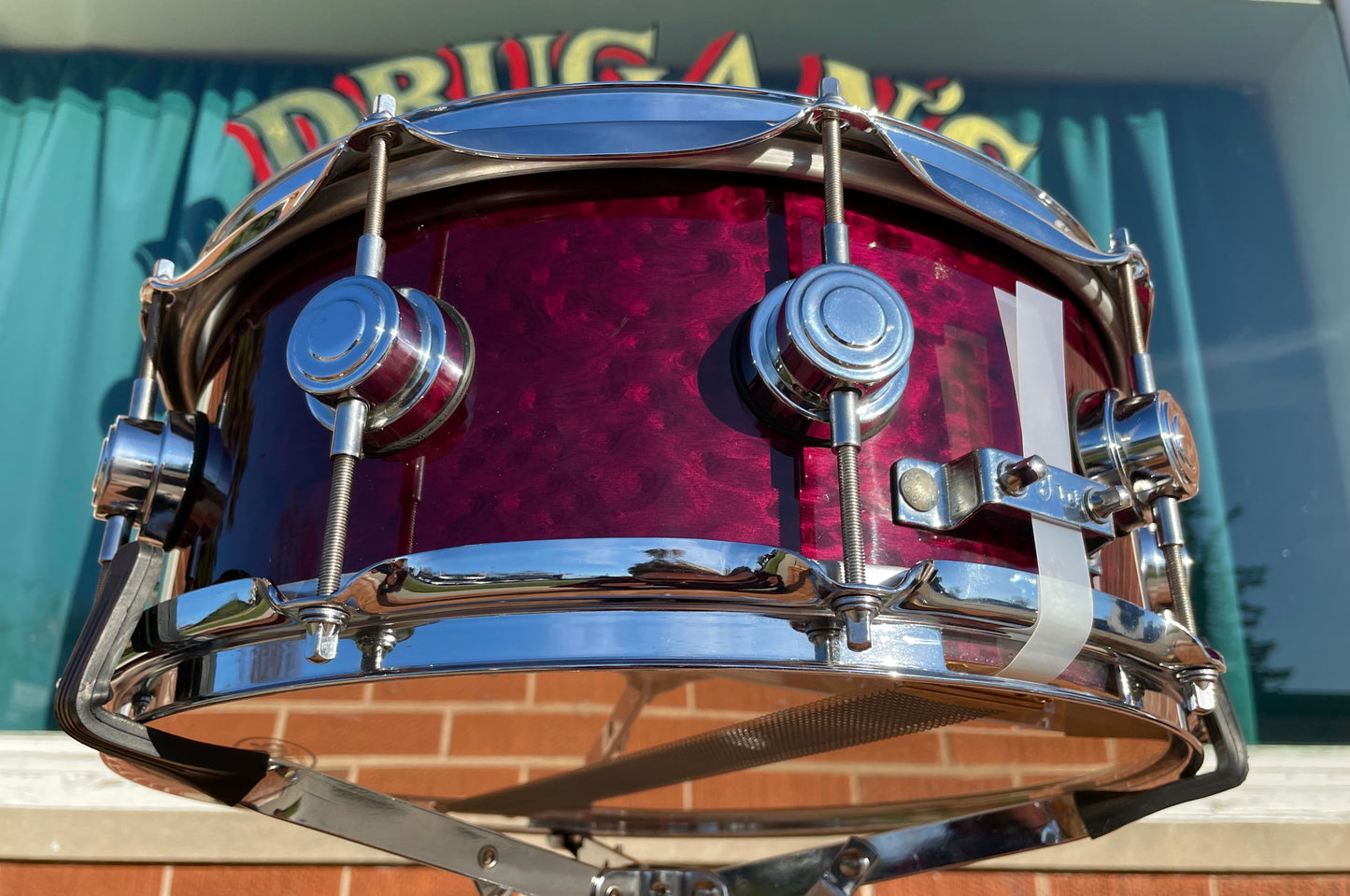 1998 Drum Workshop 5.5x14 Birdseye Maple Snare Drum Burgundy Wine DW Keller Shell