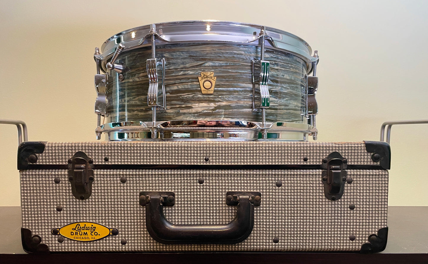 1966 Ludwig 5x14 Jazz Festival Snare Drum Oyster Blue Pearl