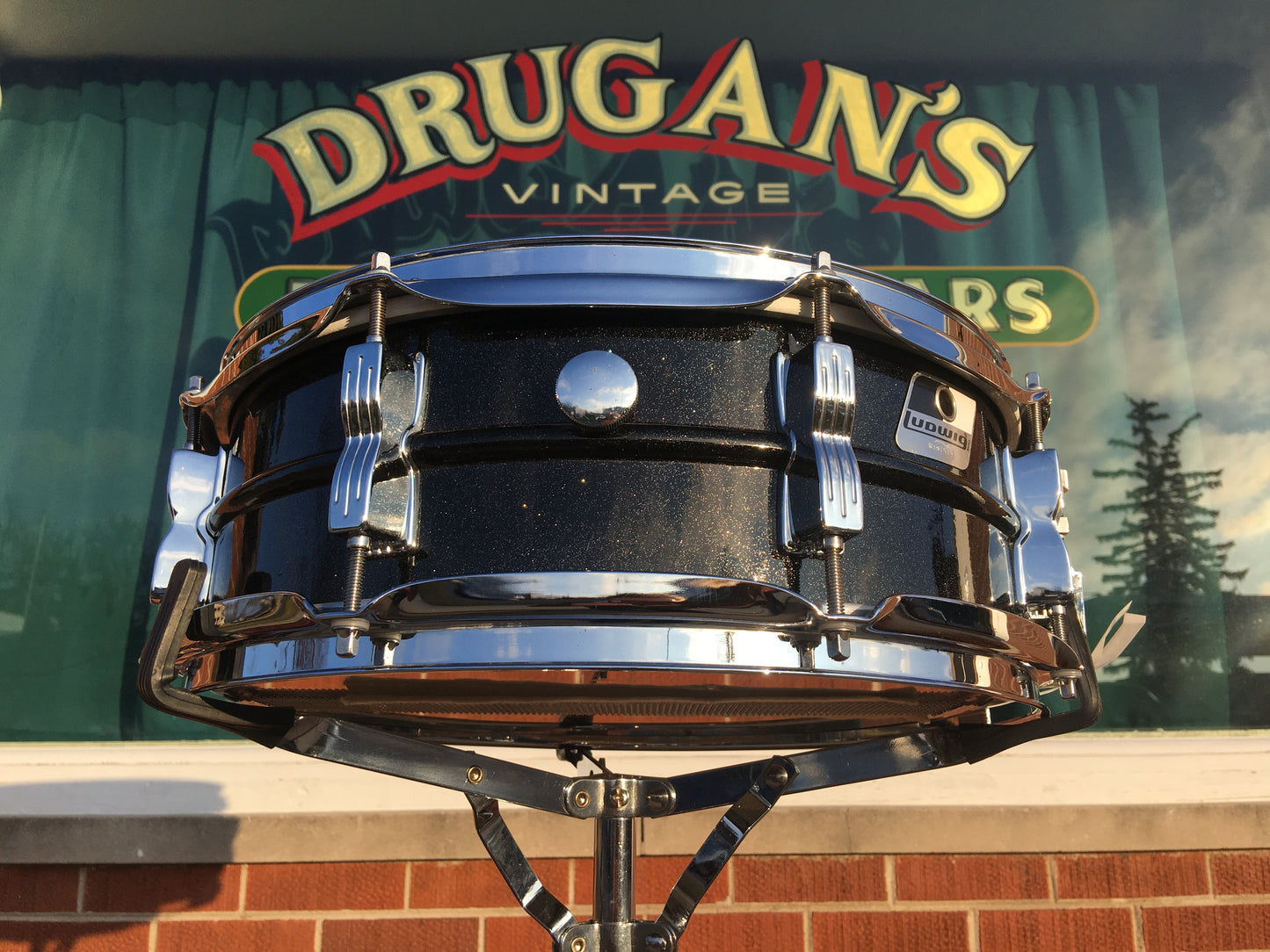 1980s Ludwig Black Galaxy 5x14 Blackrolite Acrolite Snare Drum