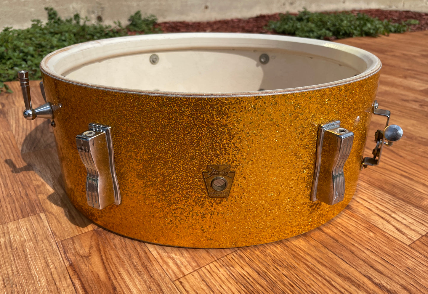 Early 1960s Ludwig 5x14 Pioneer Snare Drum Gold Sparkle Pre-Serial COB
