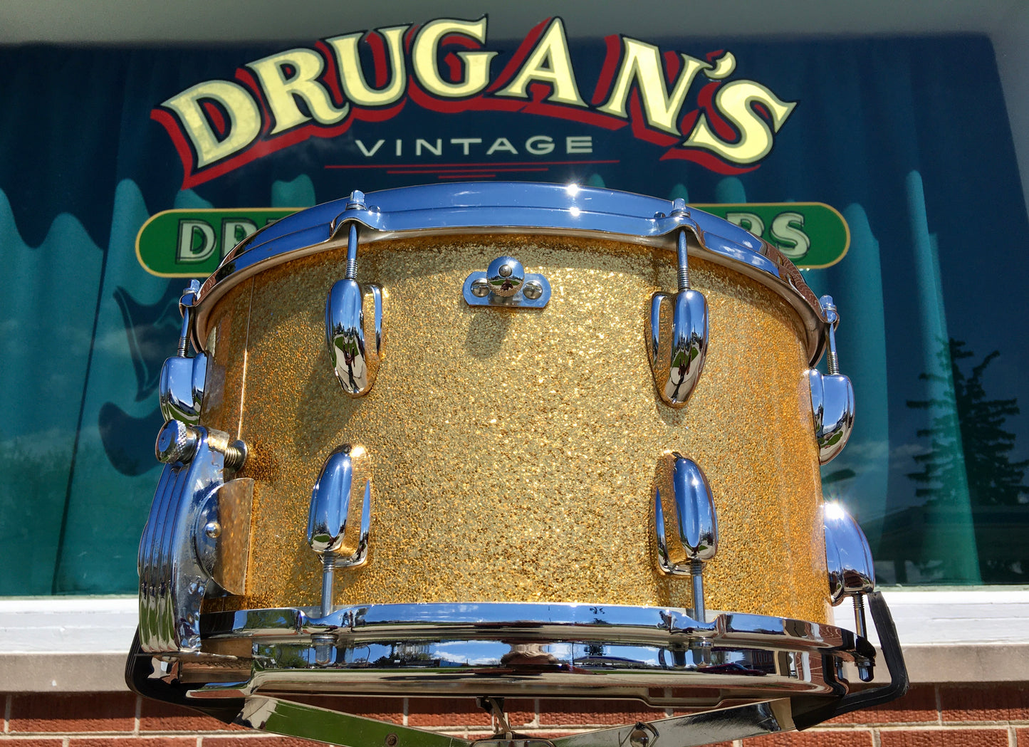 1960-62 Slingerland Super Gene Krupa 8x14 Gold Sparkle Radio King Snare Drum