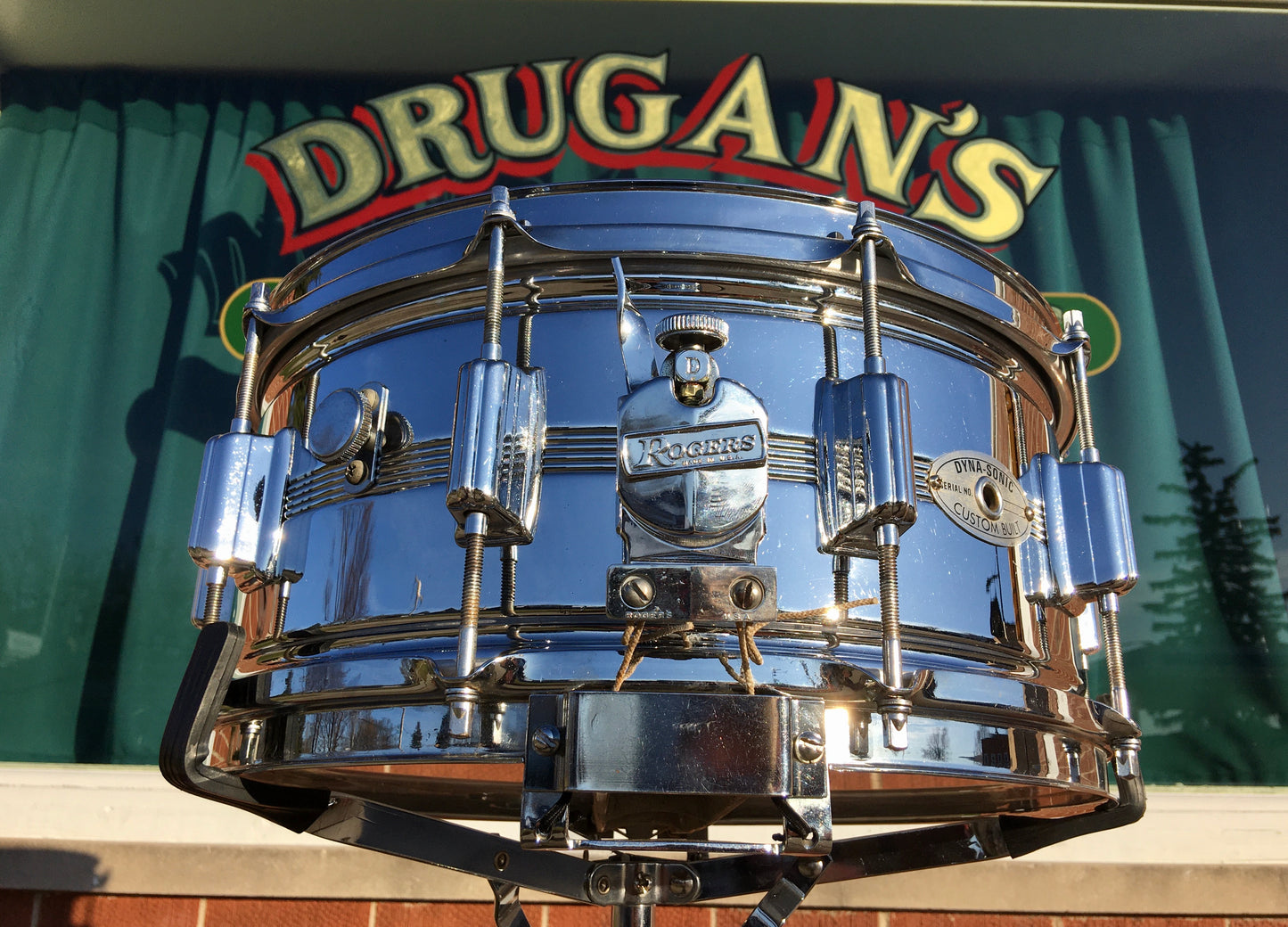 1974 Rogers 6.5x14 Chrome Over Brass Dynasonic Snare Drum