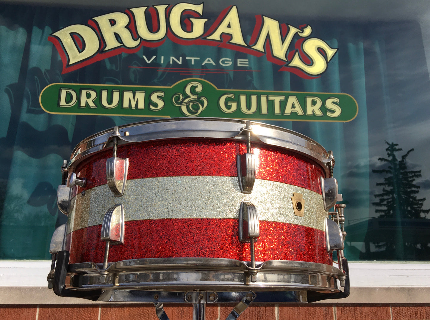 1961 Ludwig Pre-Serial # 6.5x15 School Festival Snare Drum Red Sparkle w/ Silver Sparkle Banding