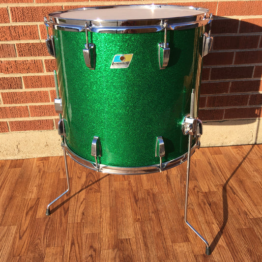Early 1970s Ludwig 16x18 Floor Tom Drum Green Sparkle Rewrap