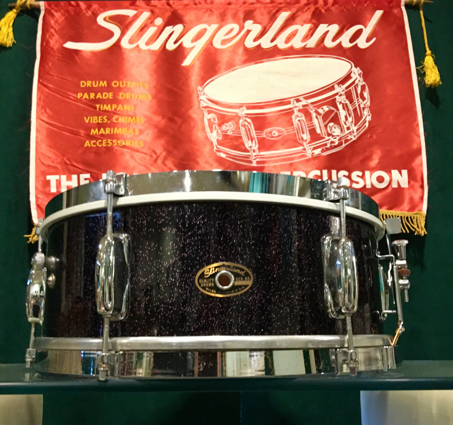 1966 Slingerland 5.5x14 Deluxe Student Model Snare Drum Black Sparkle
