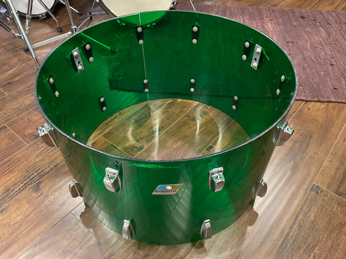 1970s Ludwig 14x24 Vistalite Bass Drum Green Virgin Shell