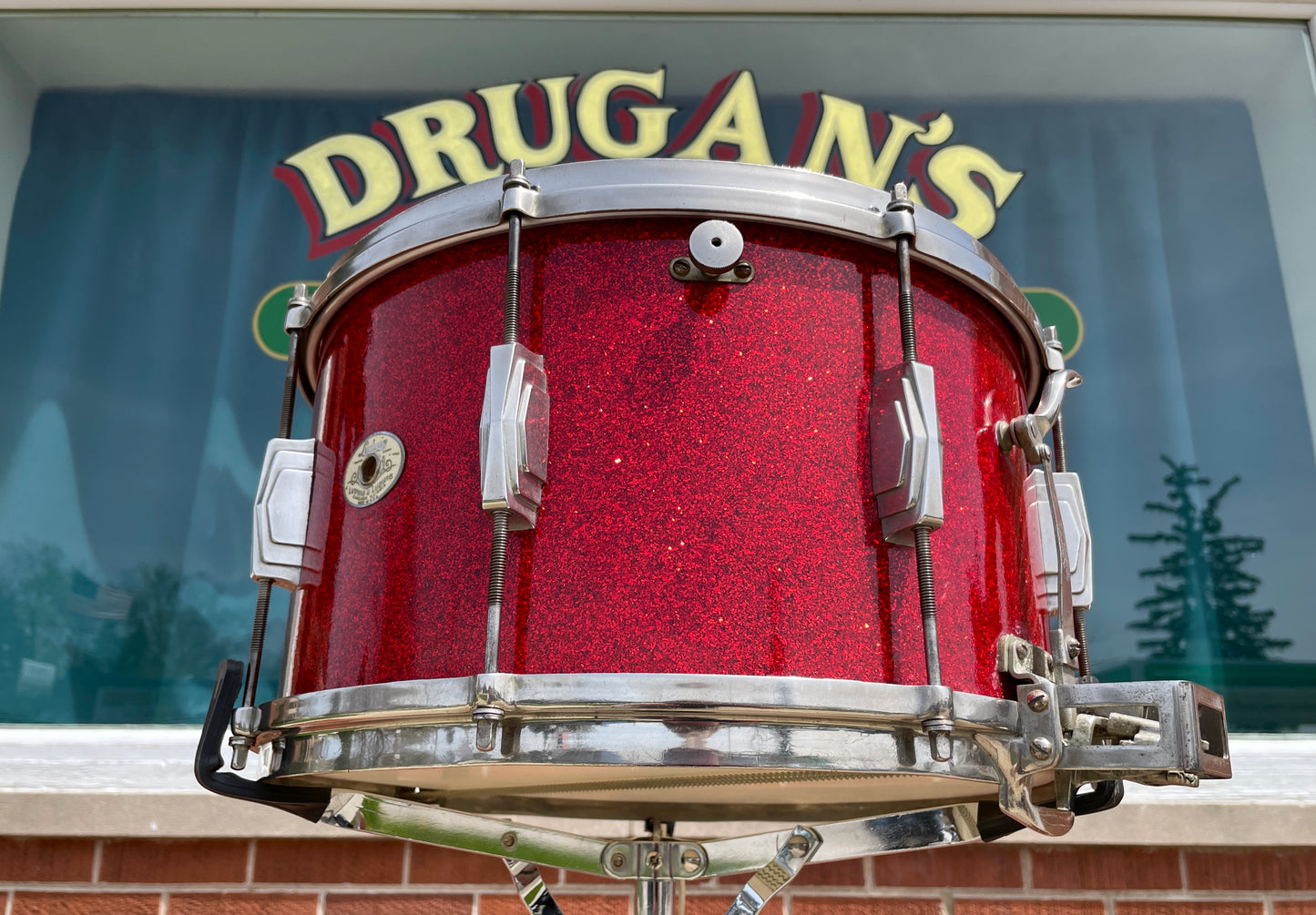 1940 Ludwig & Ludwig 8x14 Super-Swing Snare Drum Red Flash Pearl Sparkle