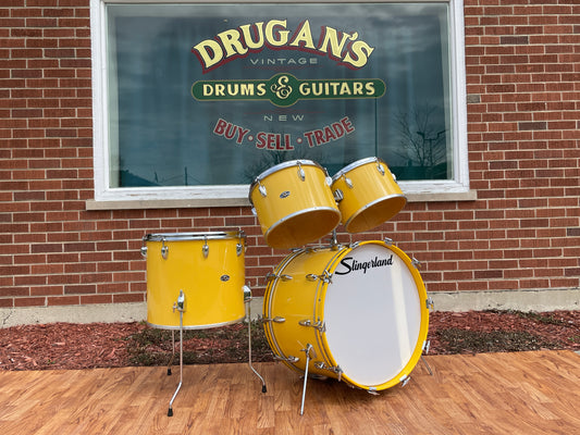 1970s Slingerland 4pc. Drum Set Gloss Yellow 22/12/13/16
