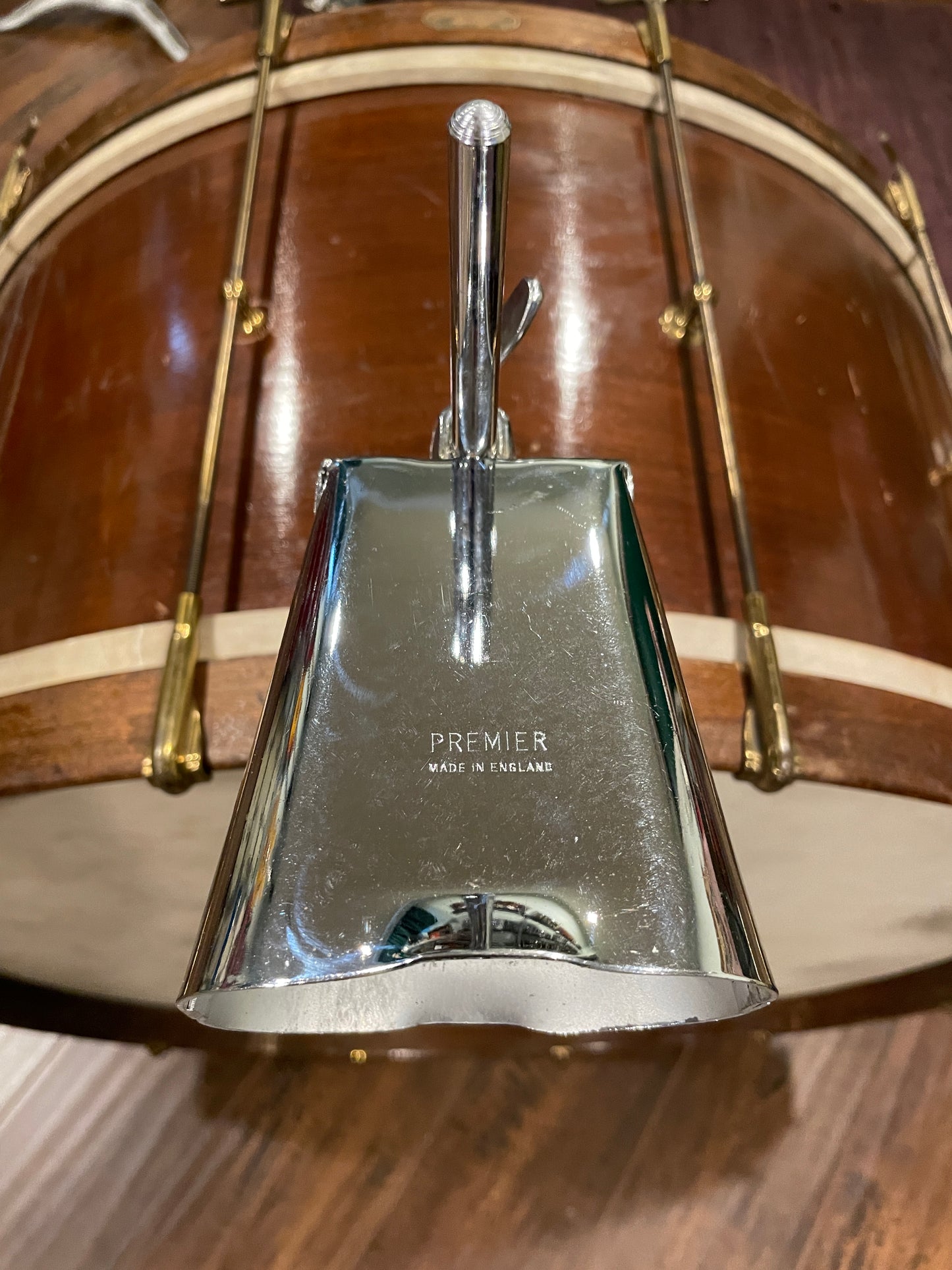 1960s Premier Cow Bell w/ Bass Drum Hoop Mount Holder